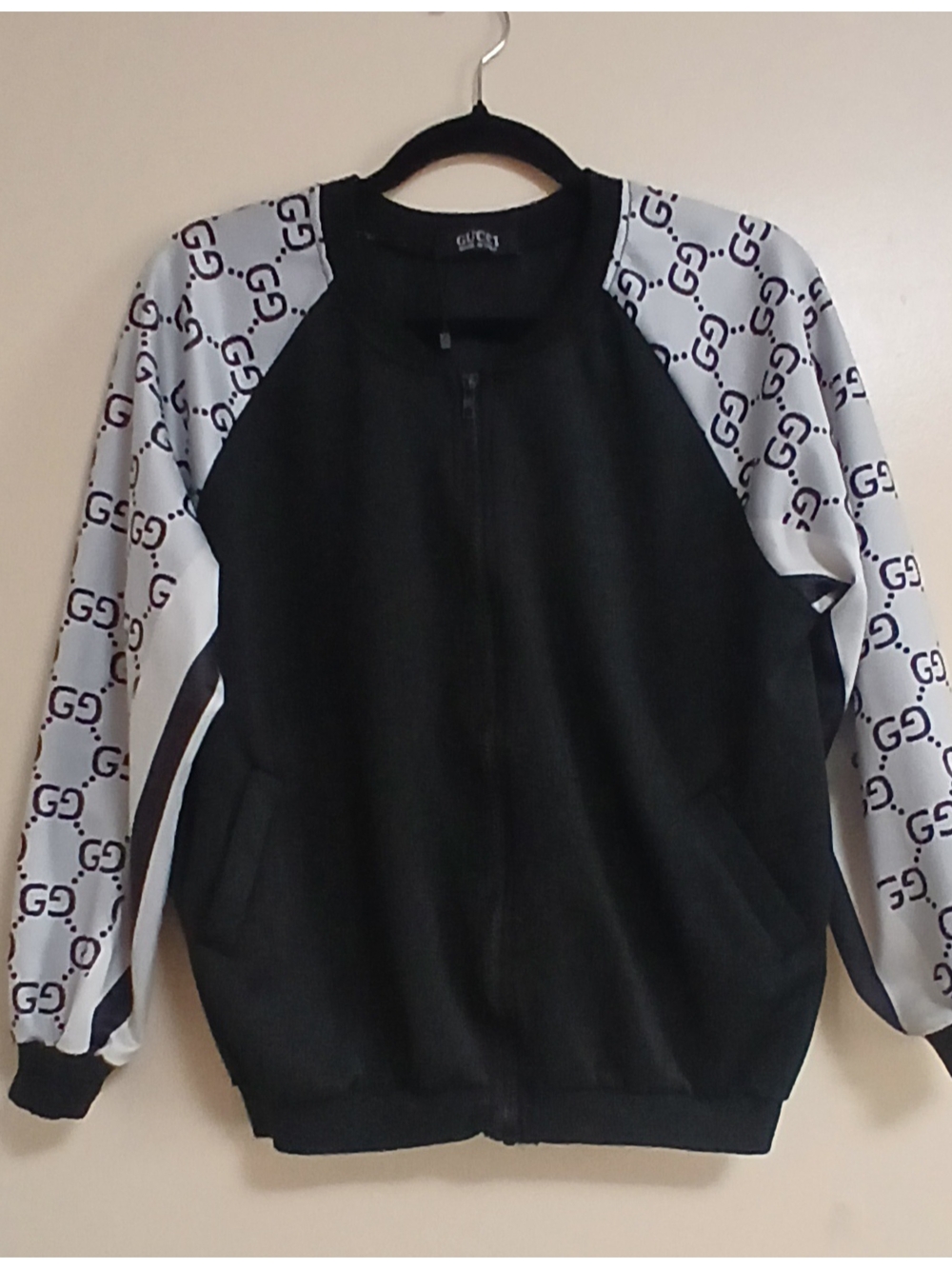 Black Bomber Jacket with White G Logo Sleeves